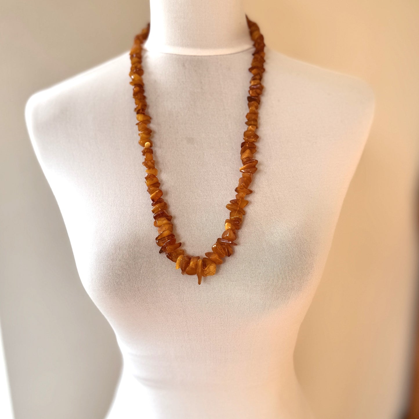 Vintage Natural Butterscotch Baltic Amber Nugget 27" Long Necklace With Barrel Clasp