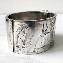Load image into Gallery viewer, Victorian Aesthetic Engraved Silver Wide Cuff Bracelet, 1882 Hallmarks
