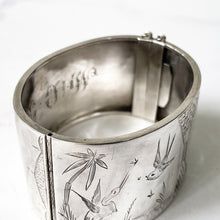Carica l'immagine nel visualizzatore di Gallery, Victorian Aesthetic Engraved Silver Wide Cuff Bracelet, 1882 Hallmarks