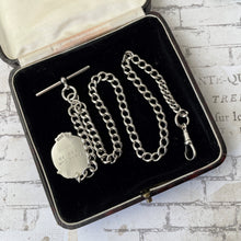 Carica l'immagine nel visualizzatore di Gallery, Antique Silver Pocket Watch Chain With Fob, T-Bar & Dog Clip