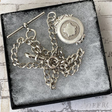 Carica l'immagine nel visualizzatore di Gallery, Antique Silver Pocket Watch Chain With Fob, T-Bar & Dog Clip