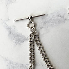 Carica l'immagine nel visualizzatore di Gallery, Antique Silver Pocket Watch Chain With Fob, T-Bar & Dog Clip