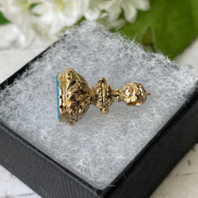 Cargar imagen en el visor de la galería, Georgian 9ct Gold Turquoise "UXL Scroll" Intaglio Seal Fob