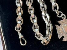 Cargar imagen en el visor de la galería, Victorian Navy Link Silver Watch Chain & Maltese Cross Fob, 1883 Hallmarks