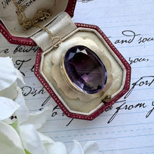 Cargar imagen en el visor de la galería, Vintage 9ct Gold 19.50cts Amethyst Solitaire Pendant Necklace