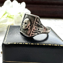 Load image into Gallery viewer, Vintage Nazi SS Totenkopf Silver Skull Ring, 1940s DRGM Germany