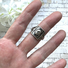 Load image into Gallery viewer, Vintage Nazi SS Totenkopf Silver Skull Ring, 1940s DRGM Germany