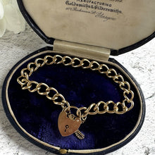 Carica l'immagine nel visualizzatore di Gallery, Vintage 9ct Gold Curb Link Bracelet With Heart Padlock Clasp, 20.5 grams