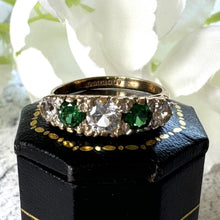 Carica l'immagine nel visualizzatore di Gallery, Vintage Edwardian Revival 9ct Gold Emerald & White Zircon Boat Ring