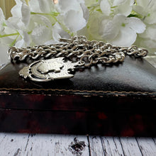 画像をギャラリービューアに読み込む, Antique Sterling Silver Heavy Long Albert Watch Chain With Fob Drop