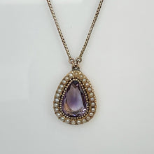 Charger l'image dans la galerie, Georgian 18ct Gold Amethyst & Pearl Teardrop Pendant Necklace