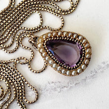 Charger l'image dans la galerie, Georgian 18ct Gold Amethyst & Pearl Teardrop Pendant Necklace