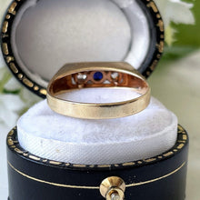 Carica l'immagine nel visualizzatore di Gallery, Vintage 9ct Gold Diamond & Sapphire Modernist Trilogy Ring