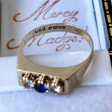 Carica l'immagine nel visualizzatore di Gallery, Vintage 9ct Gold Diamond & Sapphire Modernist Trilogy Ring