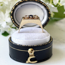 Carica l'immagine nel visualizzatore di Gallery, Vintage 9ct Gold Diamond & Sapphire Modernist Trilogy Ring