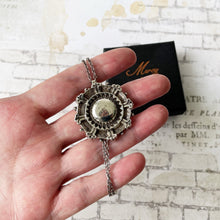 Cargar imagen en el visor de la galería, Antique Victorian c1884 Silver Target Style Locket Pendant & Chain. Sterling Silver Rondelle Wheel Pendant With Photo Compartment.
