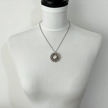 Cargar imagen en el visor de la galería, Antique Victorian c1884 Silver Target Style Locket Pendant & Chain. Sterling Silver Rondelle Wheel Pendant With Photo Compartment.