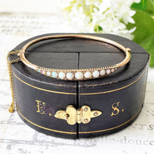 Cargar imagen en el visor de la galería, Edwardian Opal & Diamond 9ct Gold Bangle In Monogrammed Fitted Case: Chester 1905