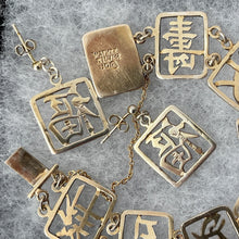 Lade das Bild in den Galerie-Viewer, Vintage Chinese Good Fortune Gold Vermeil Bracelet & Earrings. Wai Kee Hong Kong Lucky Chinese Character Jewelry Set. Asian Symbol Amulets