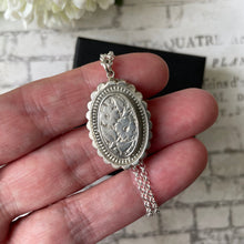 Cargar imagen en el visor de la galería, Victorian Silver Aesthetic Engraved Pansy Flower Pendant Necklace. Oval Sterling Silver Antique Pendant & Belcher Chain. Victorian Jewelry