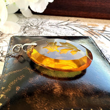 Load image into Gallery viewer, Antique Citrine Glass Intaglio Silver Pendant Necklace. Sterling Silver Edwardian /Art Deco Faceted Oval Flower Intaglio Pendant &amp; Chain

