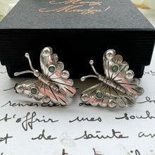 Cargar imagen en el visor de la galería, Vintage Mexican Sterling Silver & Turquoise Figural Butterfly Earrings. 1940s Frida Kahlo Style Screw Back Earrings. Taxco, Mexico Earrings