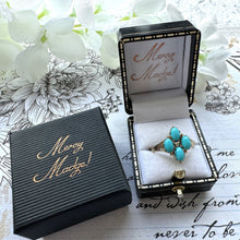 Lade das Bild in den Galerie-Viewer, Vintage 9ct Gold & Turquoise Marquise Ring. Victorian Revival Engraved Gold Turquoise Gemstone Navette Ring. Yellow Gold Etruscan Ring