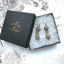 Load image into Gallery viewer, Antique Georgian Gold &amp; Mine Cut Rough Diamond Mughal Earrings. Long Pendeloque Drop Gold Earrings. Diamond Earrings With 18ct Gold Hooks
