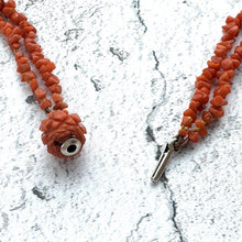 Cargar imagen en el visor de la galería, Victorian Carved Coral Bead 2-Strand Necklace. Antique Natural Salmon Red Mediterranean Coral Nugget Bead 2-Strand Necklace