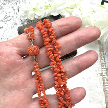 Cargar imagen en el visor de la galería, Victorian Carved Coral Bead 2-Strand Necklace. Antique Natural Salmon Red Mediterranean Coral Nugget Bead 2-Strand Necklace