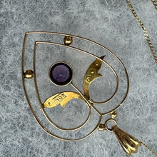 Load image into Gallery viewer, Antique 9ct Gold Amethyst &amp; Pearl Art Nouveau Heart Pendant Necklace. Victorian/Edwardian 9ct Gold Pendant With Optional 9ct Gold Chain
