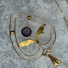 Cargar imagen en el visor de la galería, Antique Edwardian 9ct Gold Amethyst & Pearl Heart Pendant Necklace