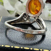 Charger l'image dans la galerie, Vintage Baltic Amber Sterling Silver Modernist Statement Ring. Cognac Amber Abstract Silver Ring. Polish Amber Ring, Size UK L/US 5-3/4