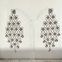 Cargar imagen en el visor de la galería, Vintage Silver Cannetille Rosette Chandelier Earrings. Fine Pure Silver Long Drop Marquise Earrings. Floral Chainmaille Earrings