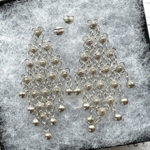 Cargar imagen en el visor de la galería, Vintage Silver Cannetille Rosette Chandelier Earrings. Fine Pure Silver Long Drop Marquise Earrings. Floral Chainmaille Earrings
