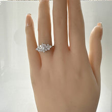 Cargar imagen en el visor de la galería, Vintage 9ct Gold White Crystal East West Marquise Ring. 9ct Yellow Gold CZ Crystal Cluster Boat Ring. Sparkling Cocktail Ring, Size L/5.75