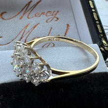 Cargar imagen en el visor de la galería, Vintage 9ct Gold White Crystal East West Marquise Ring. 9ct Yellow Gold CZ Crystal Cluster Boat Ring. Sparkling Cocktail Ring, Size L/5.75