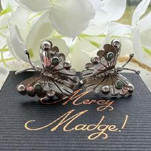 Cargar imagen en el visor de la galería, Vintage Mexican Sterling Silver & Turquoise Figural Butterfly Earrings. 1940s Frida Kahlo Style Screw Back Earrings. Taxco, Mexico Earrings