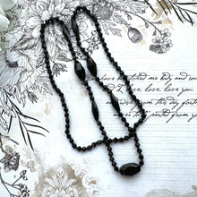 Carica l'immagine nel visualizzatore di Gallery, Antique Victorian Black Vauxhall Glass Faceted Bead Necklace. 32" French Jet Opera Necklace. Victorian Mourning Jewellery