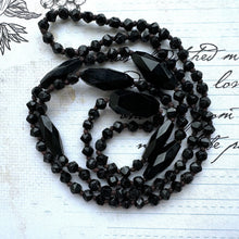 Load image into Gallery viewer, Antique Victorian Black Vauxhall Glass Faceted Bead Necklace. 32&quot; French Jet Opera Necklace. Victorian Mourning Jewellery
