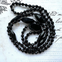 Carica l'immagine nel visualizzatore di Gallery, Antique Victorian Black Vauxhall Glass Faceted Bead Necklace. 32" French Jet Opera Necklace. Victorian Mourning Jewellery