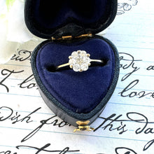 Cargar imagen en el visor de la galería, Vintage 9ct Gold 0.33ct Diamond Cluster Daisy Ring. Diamond Cluster Illusion Solitaire Engagement Ring. Art Deco Style Petite Pinky Ring