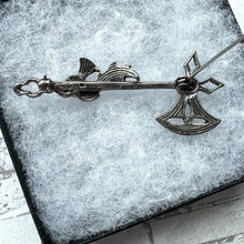Cargar imagen en el visor de la galería, Vintage Scottish Silver Battle Axe & Thistle Brooch. Medieval Celtic Axe Kilt Pin. Sterling Silver Paste Cairngorm Figural Lapel Pin