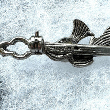 Cargar imagen en el visor de la galería, Vintage Scottish Silver Battle Axe & Thistle Brooch. Medieval Celtic Axe Kilt Pin. Sterling Silver Paste Cairngorm Figural Lapel Pin
