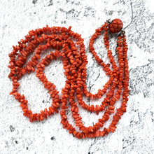 Cargar imagen en el visor de la galería, Victorian Carved Coral Bead 2-Strand Necklace. Antique Natural Salmon Red Mediterranean Coral Nugget Bead 2-Strand Necklace