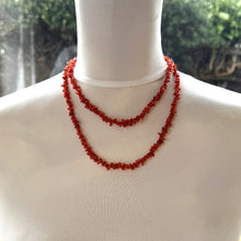 Load image into Gallery viewer, Victorian Carved Coral Bead 2-Strand Necklace. Antique Natural Salmon Red Mediterranean Coral Nugget Bead 2-Strand Necklace
