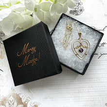 Cargar imagen en el visor de la galería, Antique Edwardian 9ct Gold Amethyst & Pearl Heart Pendant Necklace