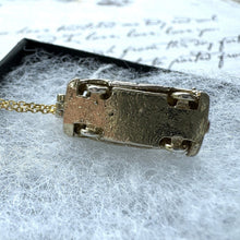 Cargar imagen en el visor de la galería, Vintage Gold On Sterling Silver London Hackney Cab Pendant Charm Necklace. Rare 1960s "Nuvo" Taxi Car & Driver Mechanical Charm On Chain