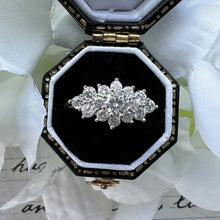 Cargar imagen en el visor de la galería, Vintage 9ct Gold White Crystal East West Marquise Ring. 9ct Yellow Gold CZ Crystal Cluster Boat Ring. Sparkling Cocktail Ring, Size L/5.75