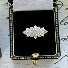 Cargar imagen en el visor de la galería, Vintage 9ct Gold White Crystal East West Marquise Ring. 9ct Yellow Gold CZ Crystal Cluster Boat Ring. Sparkling Cocktail Ring, Size L/5.75